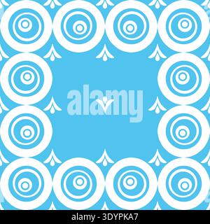 Abstract light blue seamless background featuring white concentric circles and elegant floral damask elements Stock Vector
