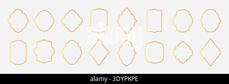 Elegant simple geometric gold thin gold frames. Golden square logo or template design element. Wedding invitations,flyers, invitations, banners border Stock Vector