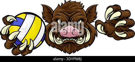 Boar Razorback Hog Volleyball Volley Ball Mascot Stock Vector