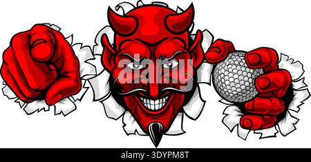 Devil Golf Ball Sport Team Mascot Illustration Stock Vector