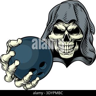 Grim Reaper Death Skeleton Bowling Team Mascot Stock Vector