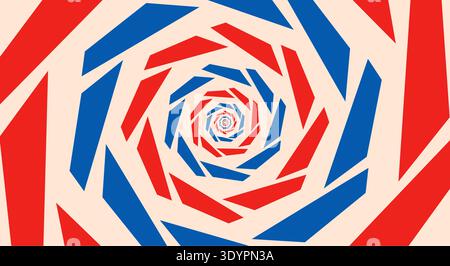 A striking abstract background featuring a hypnotic vortex of red and blue angular shapes spiraling toward a central point. Stock Vector