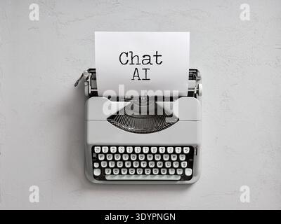 Typewriter typing Chat AI on paper, blending retro communication with cutting edge artificial intelligence and digital concept Stock Photo