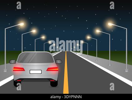 Car Red Brake Light. Car Back Light. Driver Pressing on Brake Pedal of a Car. Vector Illustration. Stock Vector