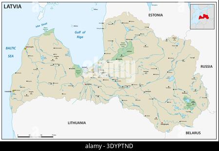Map of the Baltic state of Latvia Stock Photo