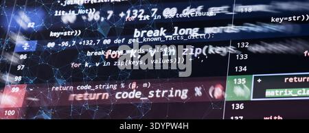 Abstract Code Diff Interface with Return Code String Function and Digital Network Overlay Programming Technology Stock Photo