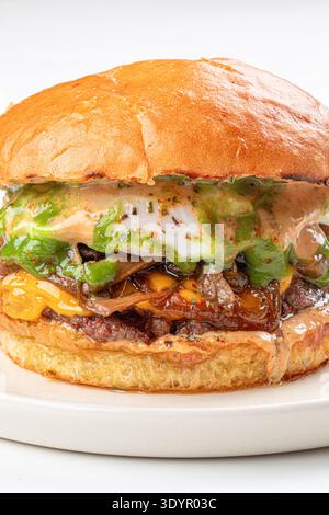 Gourmet beef burger on plate Stock Photo