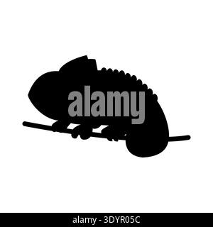 Stylized chameleon silhouette on a branch vector illustration. Creative lizard animal shape for branding, nature concepts, and environmental design ve Stock Vector