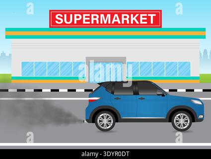 Car with Smoke. Car Air Pollution. Vector Illustration. Stock Vector