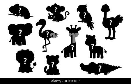 Cute wild safari animal silhouettes set with question marks vector Stock Vector
