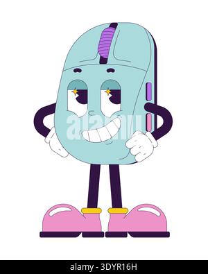 Confident computer mouse with hands on hips groovy retro character Stock Vector