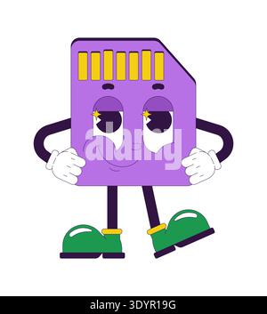 Smirking micro SD card groovy retro character Stock Vector
