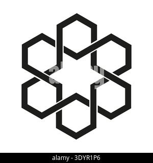 Interlocking hexagon icon. Linear star Vector. Geometric knot symbol. Monochromatic structural meshwork. EPS 10. Stock Vector