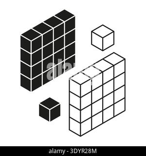 Mathematical isometric blocks. Professional cube structures. Monochrome Vector geometry. Professional dimensional objects. EPS 10. Stock Vector