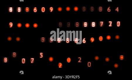 glowing red digital numbers for overlay design abstract glitch data code isolated on black cyber technology hacker countdown interface hud concept Stock Photo