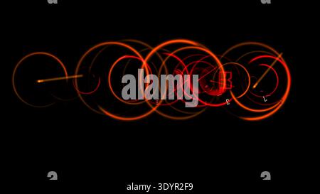 futuristic red neon circles for overlay design abstract motion blur texture isolated on black hud interface technology speed light spiral concept Stock Photo