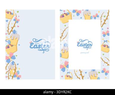 Happy Easter Greeting Card Set Stock Vector