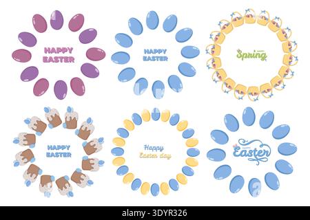 Spring Easter Wreath Pattern Collection Stock Vector