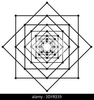 Square fractal pattern. Concentric boxes Vector. Geometric line art. Abstract symmetry design. EPS 10. Stock Vector