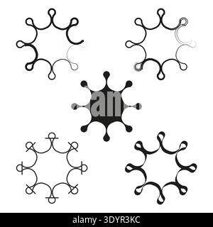 5 five ornaments. Loopy sun Vector. Abstract circular shapes. Black outline set. EPS 10. Stock Vector