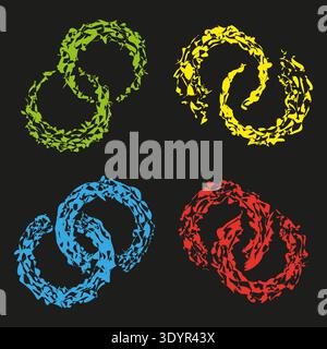 Linked ring circle. Color orbit Vector. Dark background contrast backdrop. Radiant energy rotation movement effect. EPS 10. Stock Vector