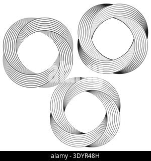 Sophisticated triple spirals. Professional Vector flow. Round orbital curves. Professional minimalist linear textures. EPS 10. Stock Vector