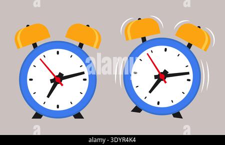 Ringing and silent blue bell alarm clock vector set Stock Vector