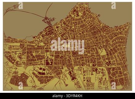 Kuwait City, Kuwait City Street Map,Map Vintage Style  Poster Print,Old City Artwork Prints,Home Decor Poster Urban City Hometown Road Print, Wall Art Stock Vector