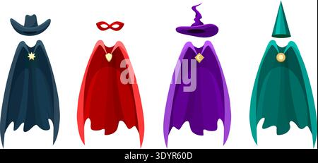 Colorful capes and hats set Stock Vector