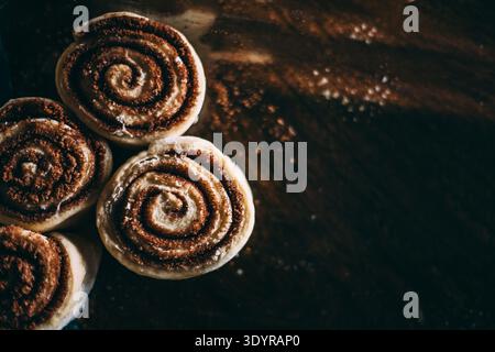 Unbaked Prepared Cinnamon Roll Bun Close-up Stock Photo