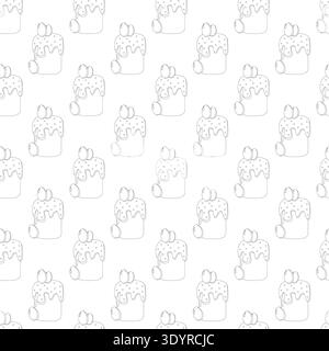 Seamless repeating pattern of outlined food plate and cosmetic bottles ...