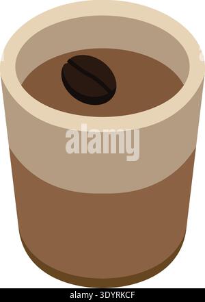 Flat illustration of a coffee cup with a dark drink and a single coffee bean on top Stock Vector