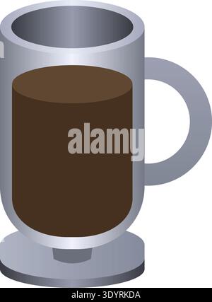 Flat illustration of a glass mug with dark hot drink and a handle on the side Stock Vector