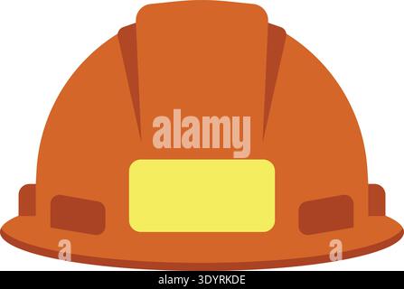 Flat illustration of an orange construction hard hat with a front label panel Stock Vector