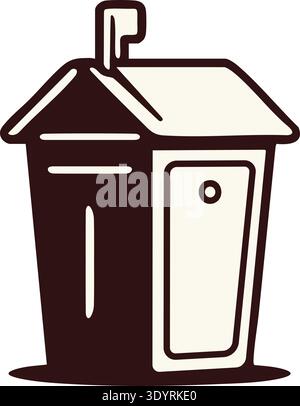 Simple line icon of a small shed or cabin with a roof and door panel Stock Vector