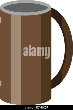 Flat illustration of a tall brown mug with a wide handle and open top Stock Vector