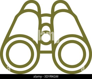 Line icon of binoculars with two lenses and central bridge in an olive outline style Stock Vector