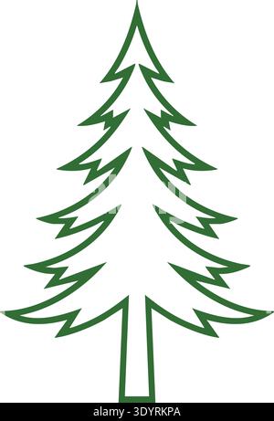 Outline illustration of a pine tree with layered branches in a simple green line style Stock Vector