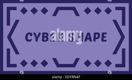 Purple label with cyber shape text framed by angular brackets and small diamond accents Stock Vector