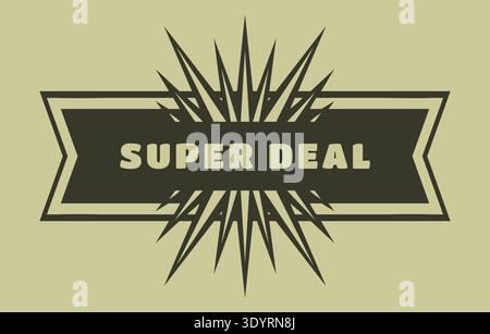 Starburst banner with super deal text on a muted green background emphasizing promotion Stock Vector