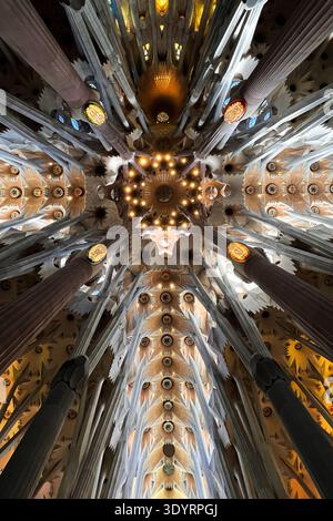 Symmetrical Interior View of Sagrada Familia Stained Glass Windows ...