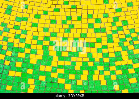 Abstract yellow and green mosaic tile pattern, Lithuania Stock Photo