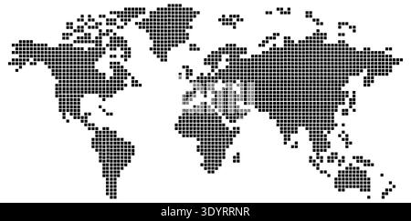 Abstract world map with square dots. World in a square shape dotted map sign. Worldwide atlas collage constructed of filled square. flat style. Stock Photo