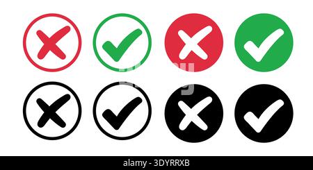 Set check mark and cross. Vector illustartion. Vector illustration Stock Vector