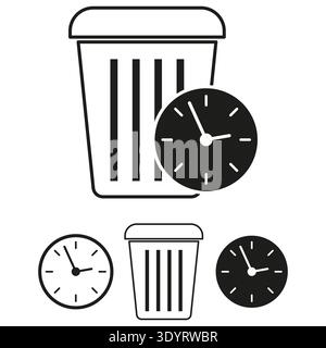 Trash bin Vector. Time waste symbol. Clock recycling icon. Efficiency management concept. EPS 10. Stock Vector