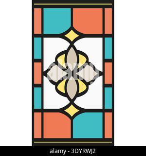 Stained glass pattern. Colorful window mosaic. Geometric flower Vector. Art deco frame. EPS 10. Stock Vector
