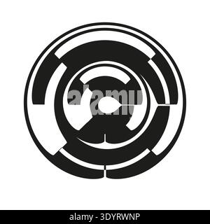 Tech circle icon. Cyber hud symbol. Maze round Vector. Mechanical gear shape. EPS 10. Stock Vector