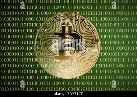 Bitcoin with data code background for Internet and cyberspace Stock Photo