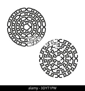 Circular chain pattern. Interlocking ring motif. Connection element Vector. Abstract round border. EPS 10. Stock Vector