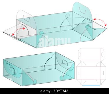 Flip Lid Tray Packaging Mockup with Dieline Template Stock Vector